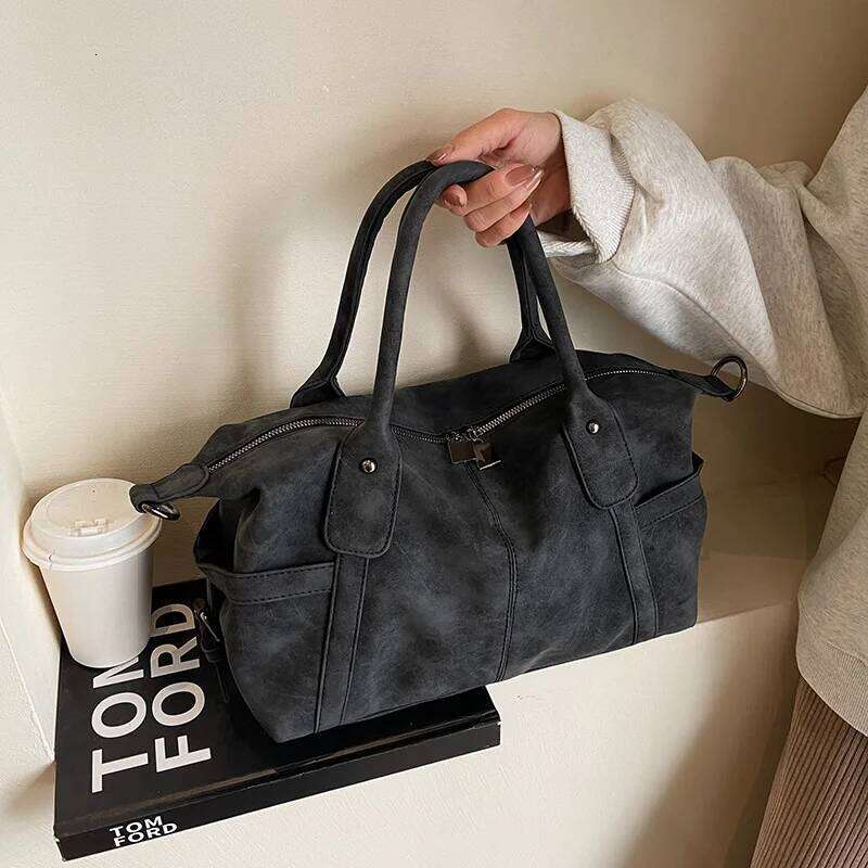 Light Solid PU Retro Women's Tote High Quality Casual Versatile Handbag Fashion Large Capacity Commuter Shoulder Bag