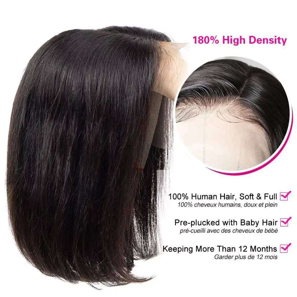 Short Human Hair 13x4 Frontal Brazilian Straight Bob 5x5 HD Lace Closure Wig 250 Density Beliself