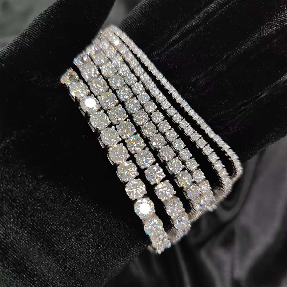 U02B Abiding Custom 925 Sterling Silver White Moissanite Diamond Tennis Bracelet S925 3mm 5mm Round Moissanite Tennis Bangle