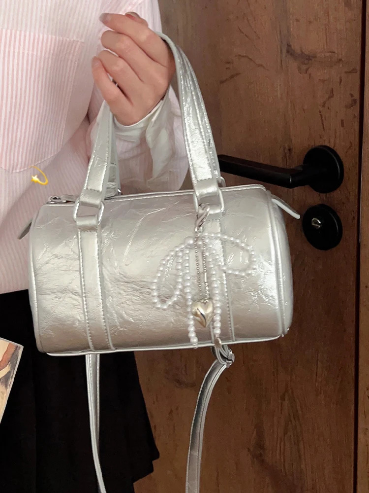Summer OneShoulder Basg Simple Casual Crossbody Bag Silver Handheld Pillow Bag 250605