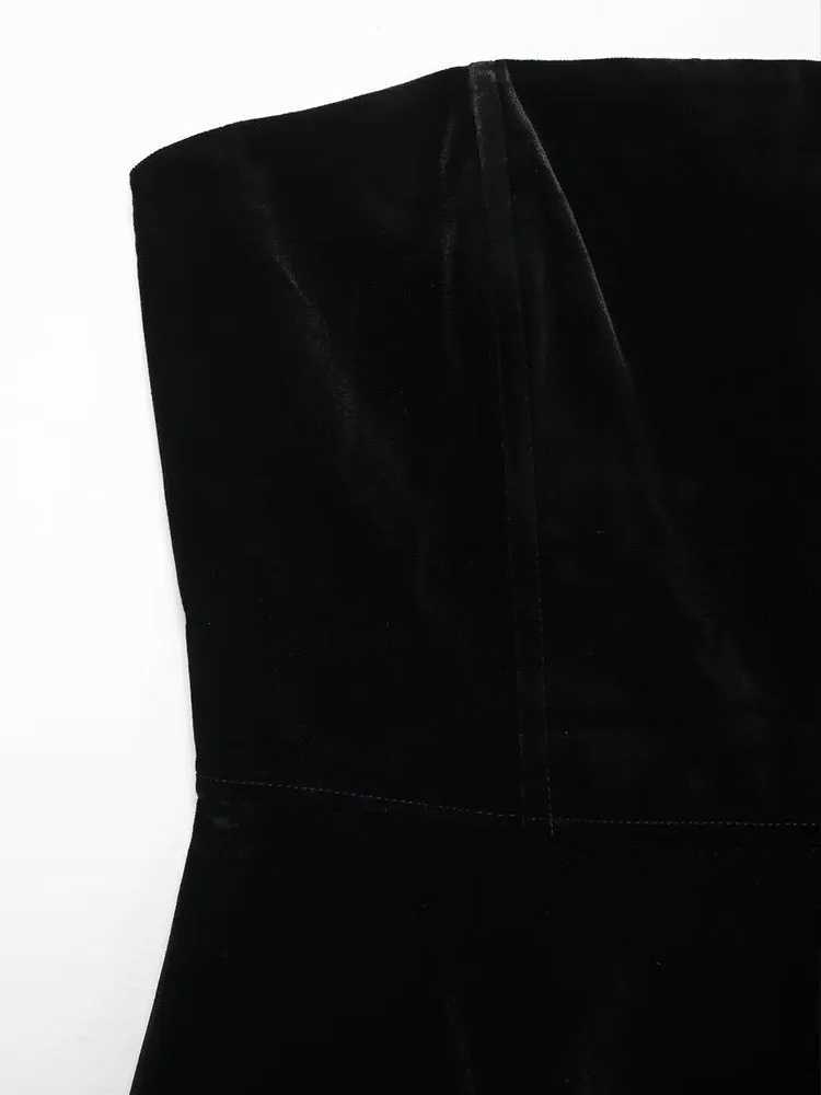 TFMLN Solid Velvet Strapless Mini Dress For Women Elegant Off Shoulder Sleeveless A-Line Party Dress Back Zipper Sweet Dress XJ250610