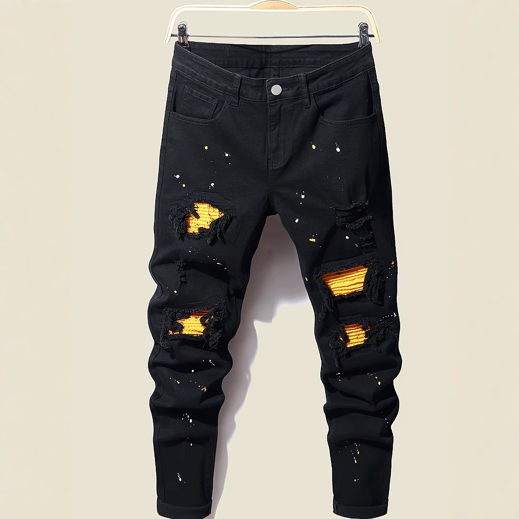 Mens jeans Designer jeans Trendy mens jeans Mens tapered jeans New Men's Paint Splatter Jeans