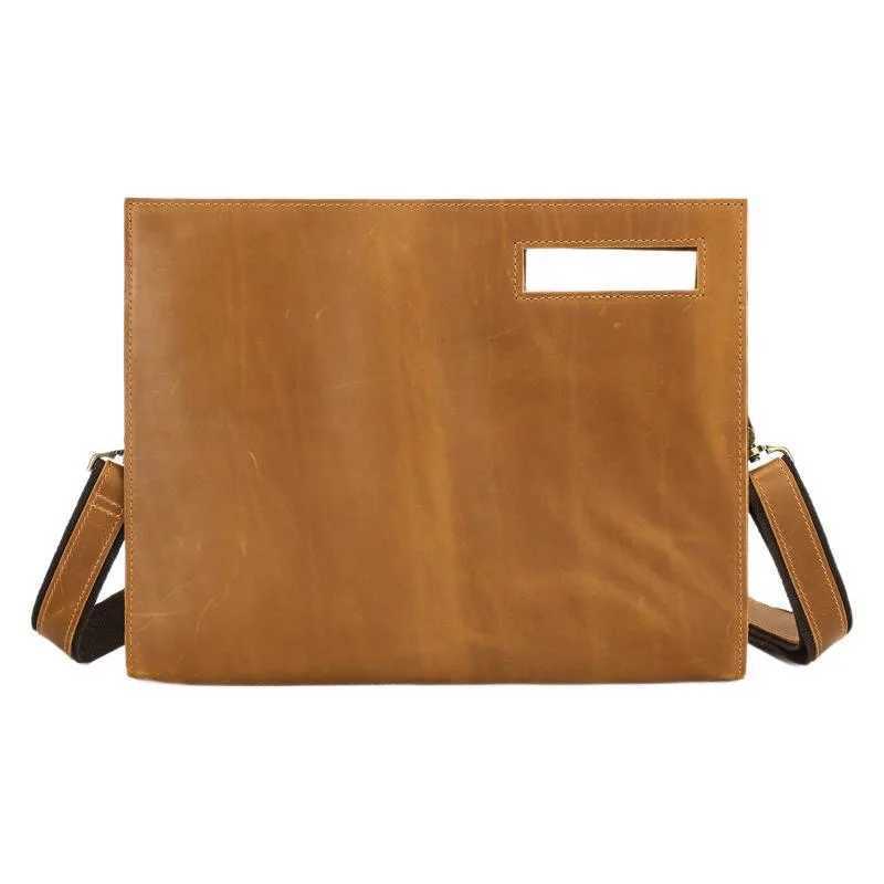 Mens Office Bag Briefcase with 11 inch Laptop Waterproof Fabric Retro Genuine Leather Handbag Crossbody Bag Chest Bag W250610