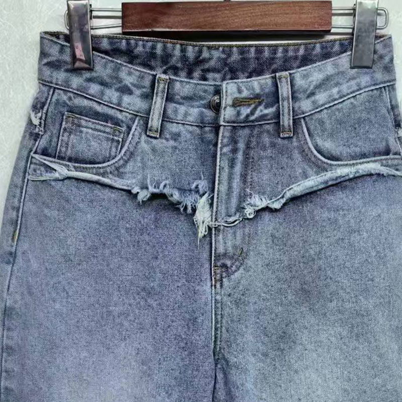 Vintage washed asymmetric cropped wide leg jeans factory customized wholesale 24-0125