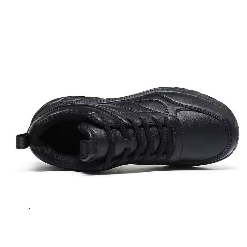 Wholesale Men Leather Upper Blank Sport Man All Black Sneakers Winter Light Weight Running Shoes With Fleece