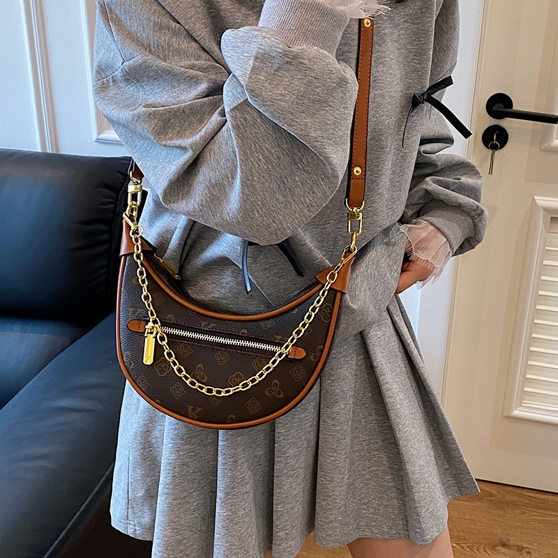 Free Shipping 2025 Designer Women's Luxury Fashion Simple Printed Bag Dumpling Bag Handbag Chain Shoulder Cross Bag black brown