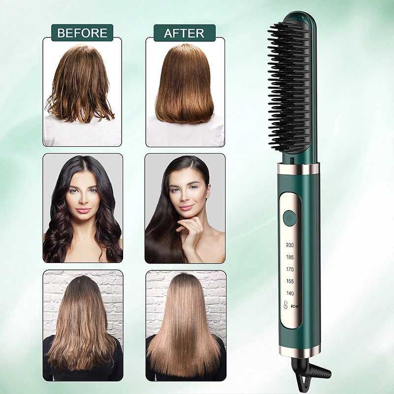 Multifunctional 2 in 1 Negative Ion Ceramic Electric Heat Brush Hair Straightener Hair Styling Tools Heating Comb W250610