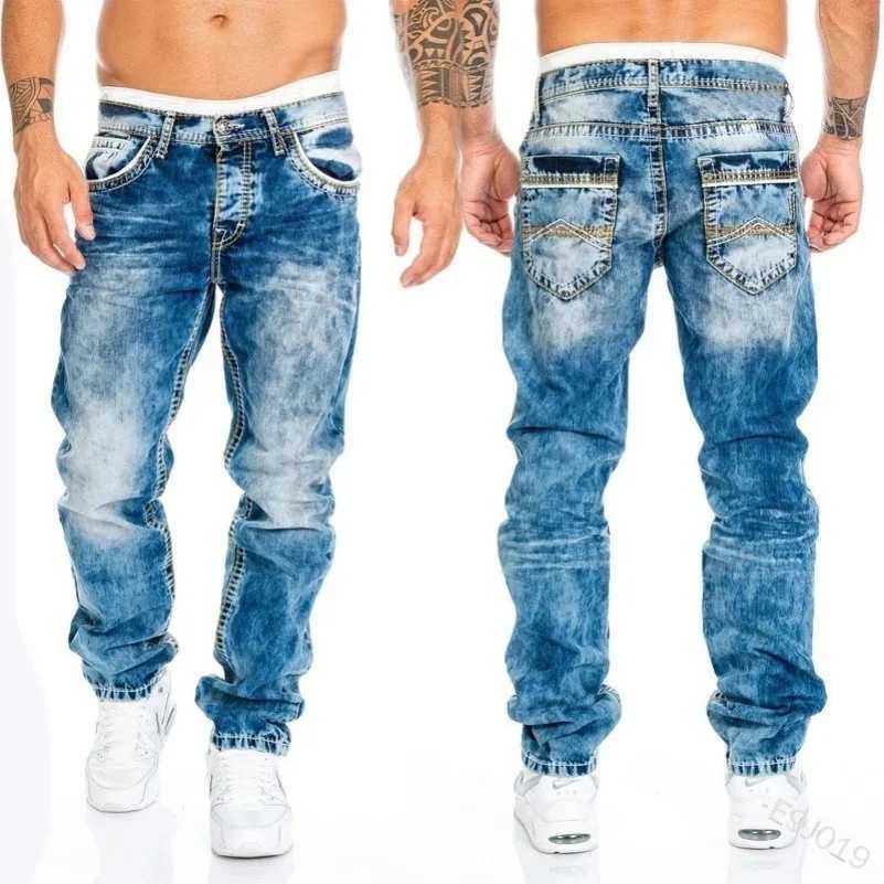 2025 New Summer Mens Denim Pants Old Blue Washed Male Jeans Straight Casual Mens Wear Loose Wide Leg Trousers New Fashion M250610