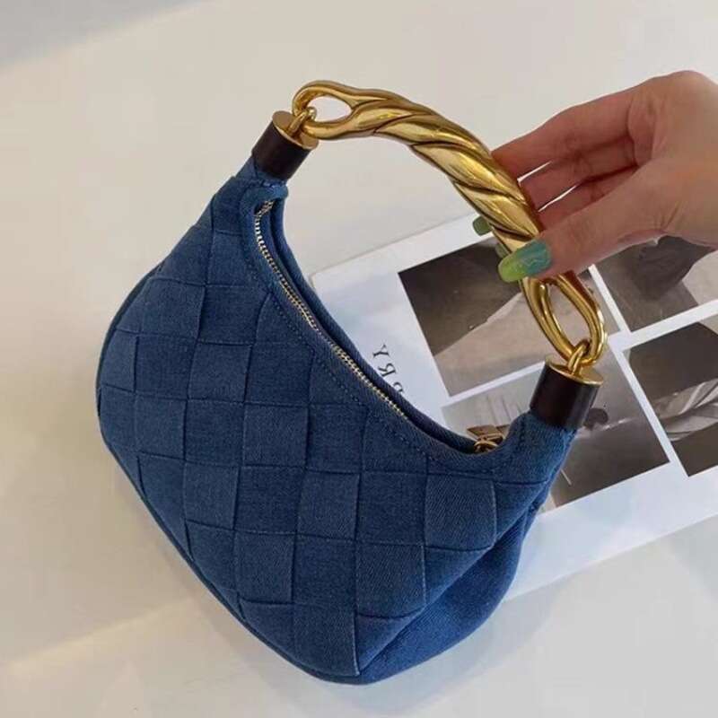 2025 Summer New High-End Niche Sardine Crossbody Denim Woven Handbag Versatile Beach Bag