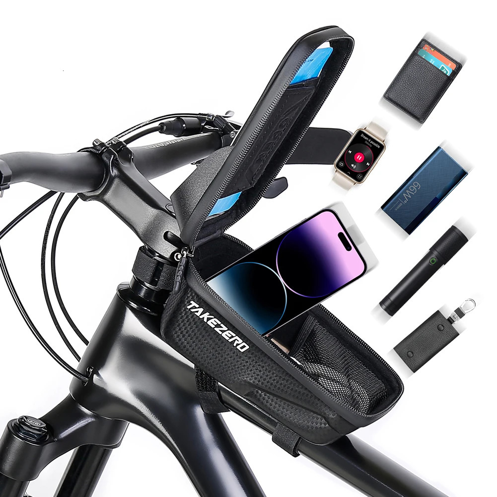 Touch Screen Bicycle Frame Top Tube Bag Light Barrier Waterproof Bike Pouch Phone Case Hard Shell Case Cycling Accessories 250610