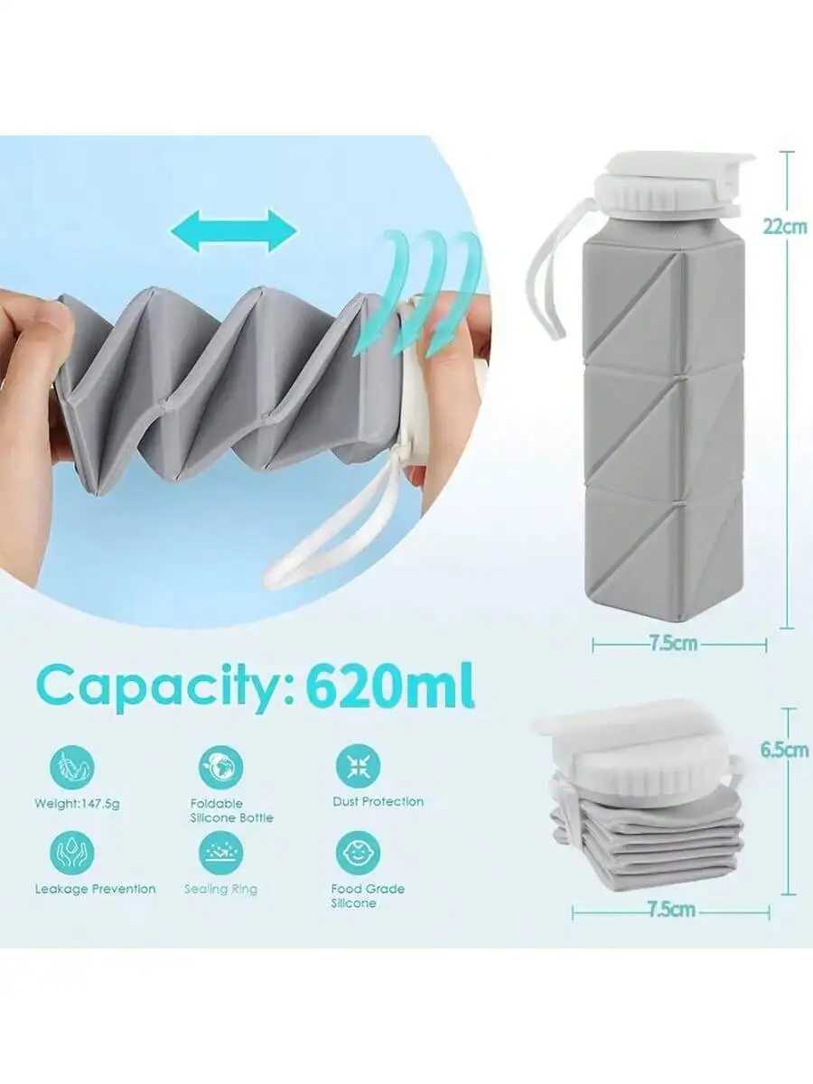 620ml Cup with Straw Lid Leak-Proof BPA Free Silicone Foldable Water Bottle Suitable for Travel Gym Camping Sports Z260202