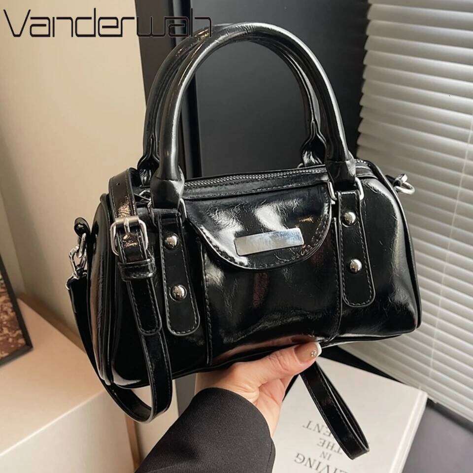 Mini Top-Handle For Women Bright Oil PU Leather Pure Color Shoulder Crossbody Bags 2025 Latest Designer Handbag Sac