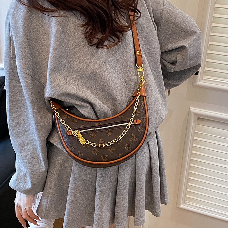 Free Shipping 2025 Designer Women's Luxury Fashion Simple Printed Bag Dumpling Bag Handbag Chain Shoulder Cross Bag black brown