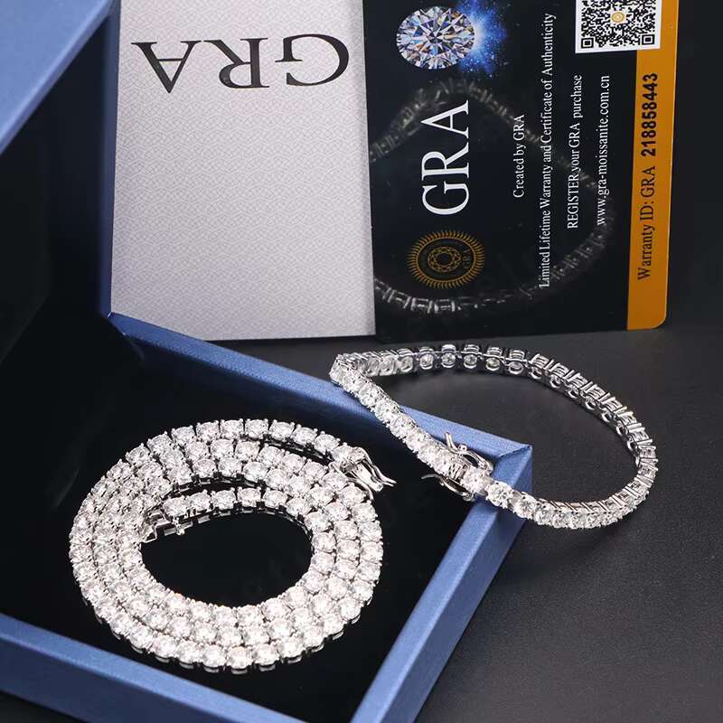 OACOCA Hip-hop Fasion 18k Gold Plated 925 Sterling Silver Moissanite Diamond VVS 3mm Round Ice Cut Moissanite Tennis Chain