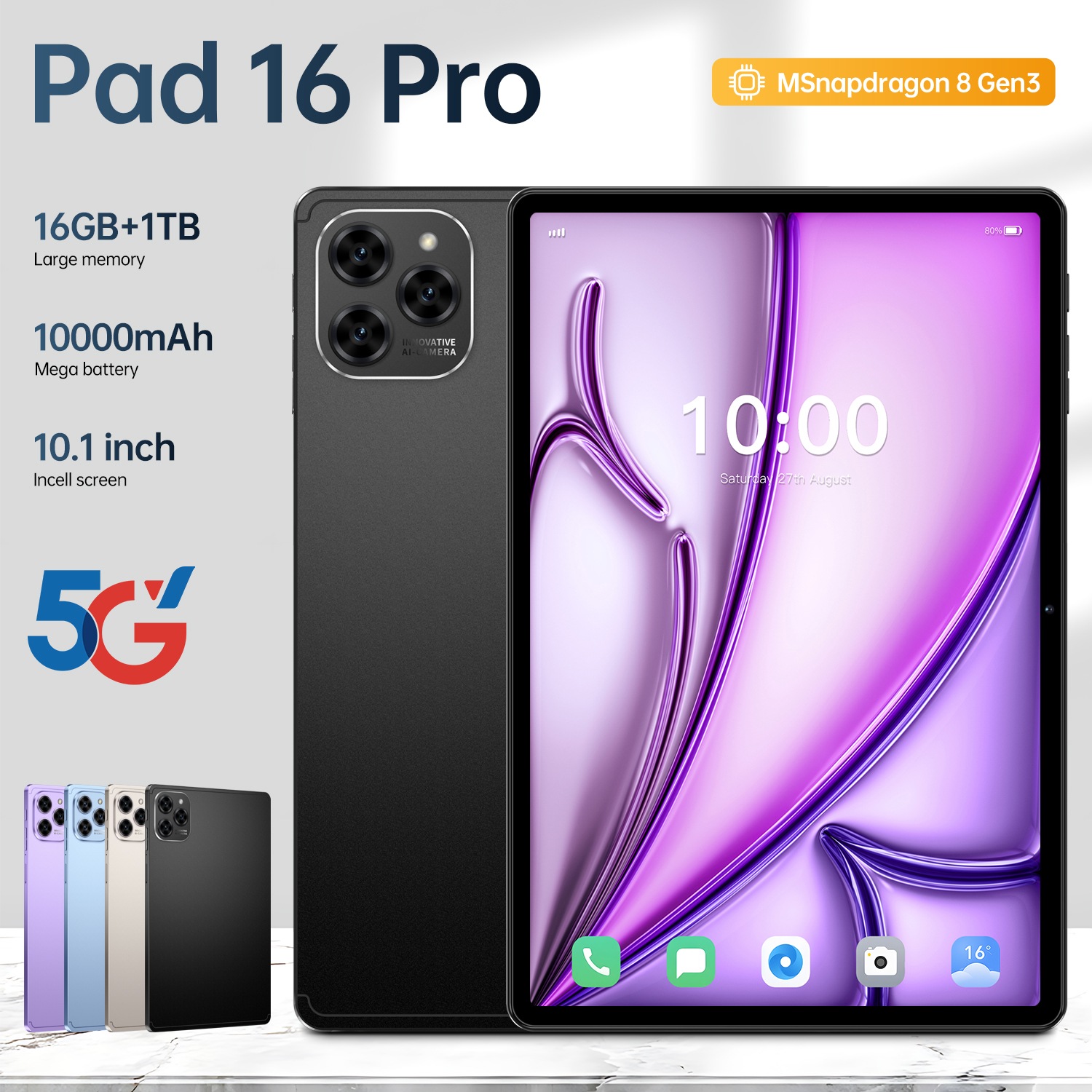 2025 Original Pad 16 Pro 10.1 inch Tablet PC Android15 16GB+1TB Dual Card Tablet 10000mAh Snapdragon 8 Gen3 10Core WIFI+GPS Tab