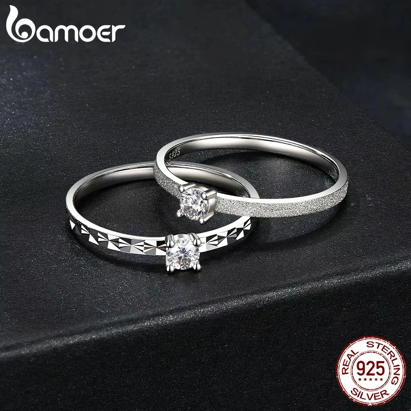 BAMOER 925 Sterling Silver Round Cut Solitare Moissanite Engagement Ring for Women, White Gold Plated Wedding Band Promise Rings Women Fine Jewelry MS