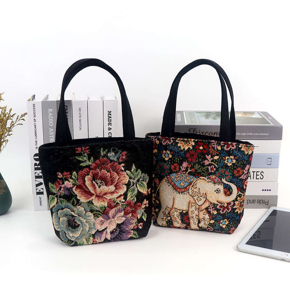 Canvas Jacquard Embroidered Cute Cartoon Phone Bag Mini Artistic Fresh Handbag Simple