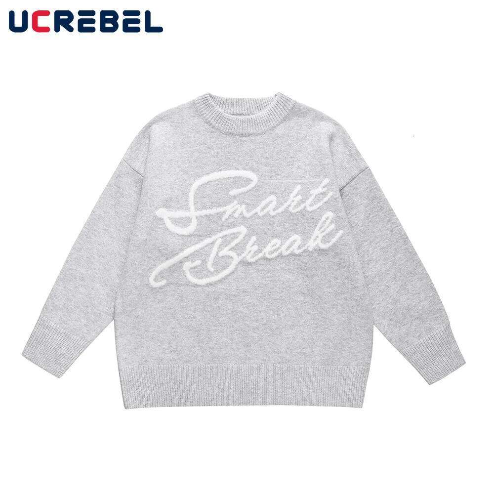 Letter Embroidery Crew Neck Sweater Menns Streetwear Loose Long Sleeve Knitted Pullover Men Autumn
