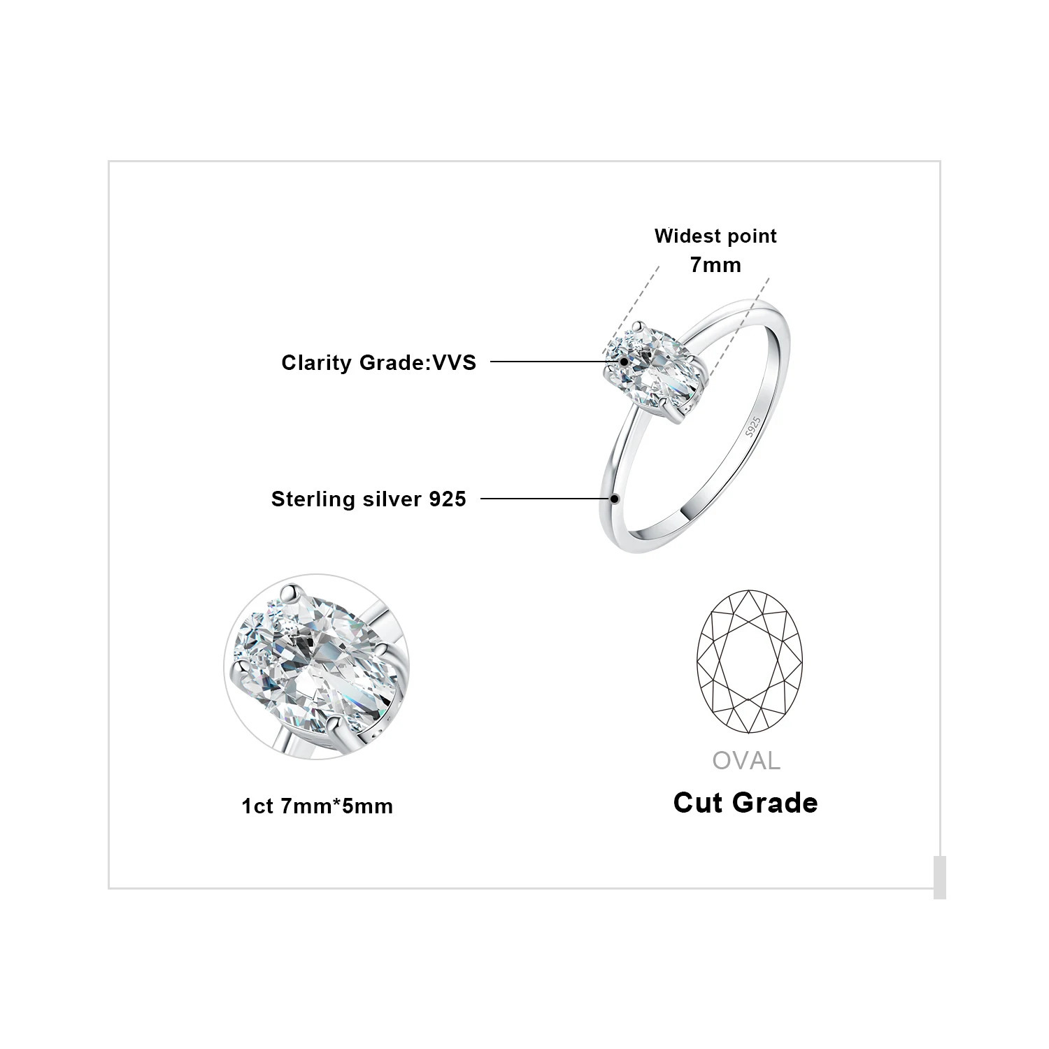 Jewelry 5A CZ Oval Solitaire Classic 925 Sterling Silver Wedding Engagement Ring for Woman Anniversary Gift Fine Jewelry 250610