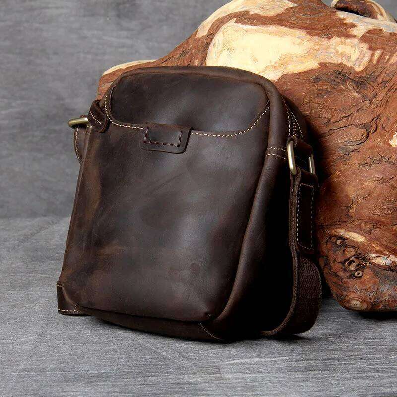 Vintage natural genuine leather men's small phone fashion casual crazy horse cowhide daily shoulder messenger bag