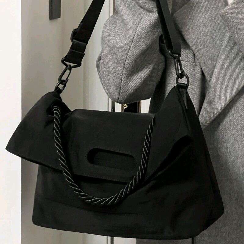 2025 Large Capacity Crossbody Korean Style College Trend Fashion Shoulder Solid Color Nylon Simple Thick Strap Bag
