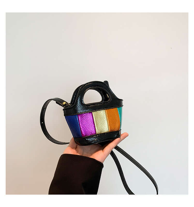 2024 New Fashion Color Block Mini Basket Bag High-end Texture Litchi Pattern GUHUISHU