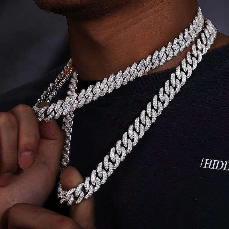 OACOCA Luxury Customized 925 Silver Cuban Chain 8mm 10mm 12mm 14mm Moissanite Diamond Hip Hop Cuban Link Necklace Bracelet