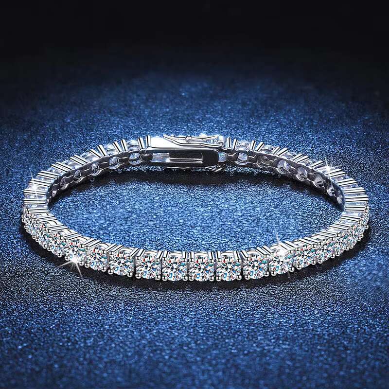 Luxury 3mm 4mm Moissanite Jewelry Rhodium Plated 925 Silver VVS Moissanite Tennis Bracelet Hip Hop Jewelry Mens Bracelet