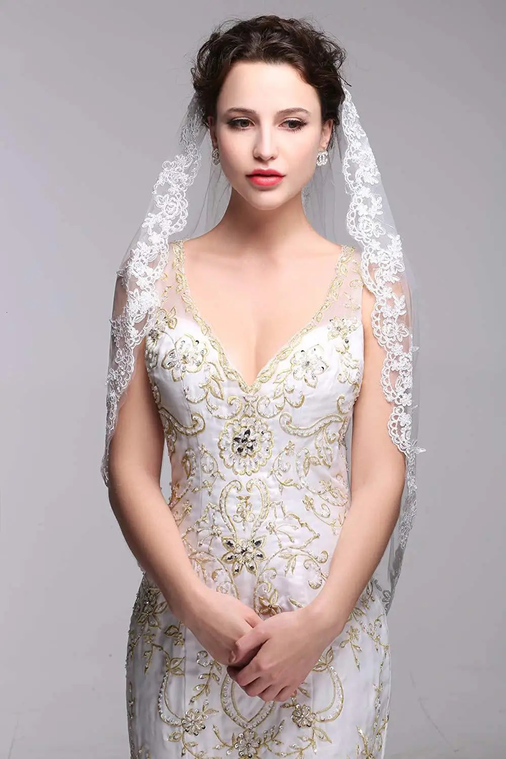 Noiva Short One Layer Lace Edge White Ivory Wedding Veil Tulle Bridal Veil Wedding Accessories Voile Mariage 250610