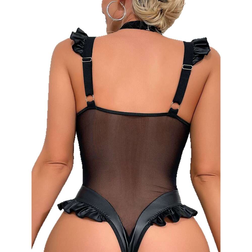 Spell Lingerie Porn Suits Lingerie Sexy Uniform Temptation Cute Bowknot PU Dead Stock Water One Piece Suit Set Sexy Lingerie