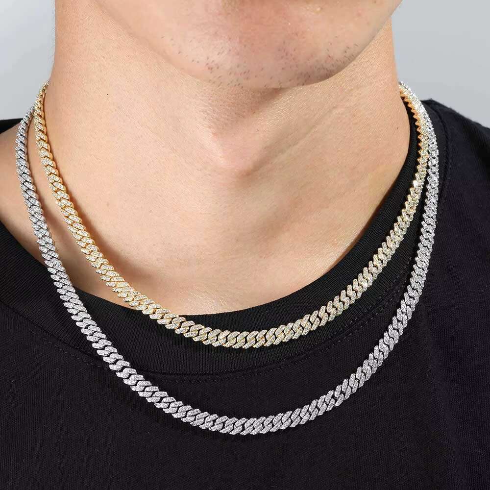 OACOCA Hight Quality 6MM VVS Moissanite Cuban Link Men Hip Hop Jewelry White Gold 925 Silver Cuban Chain Necklace for Women Gift