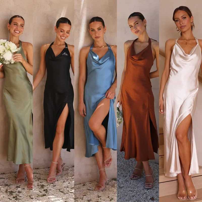 2023 Trendy European And American Cross-Border E-commerce Sleeveless Sexy Slim Fit Long Dress Womens Side Slit Open-Back Dress XJ250610