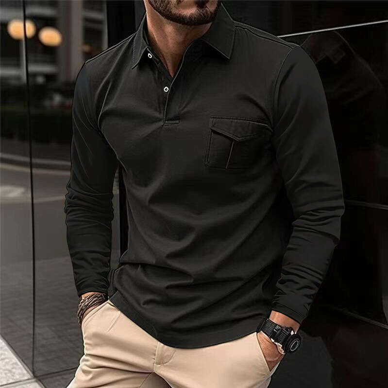 Autumn Winter New Men's Long Sleeve Casual Turn-Down Collar Sports Polo Shirt B5