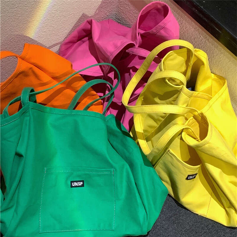 Huanghuang Home Solid Color Canvas 2021 New Ins Style Women's Large Capacity Simple Korean Version Single Shoulder Artistic Crossbody Bag