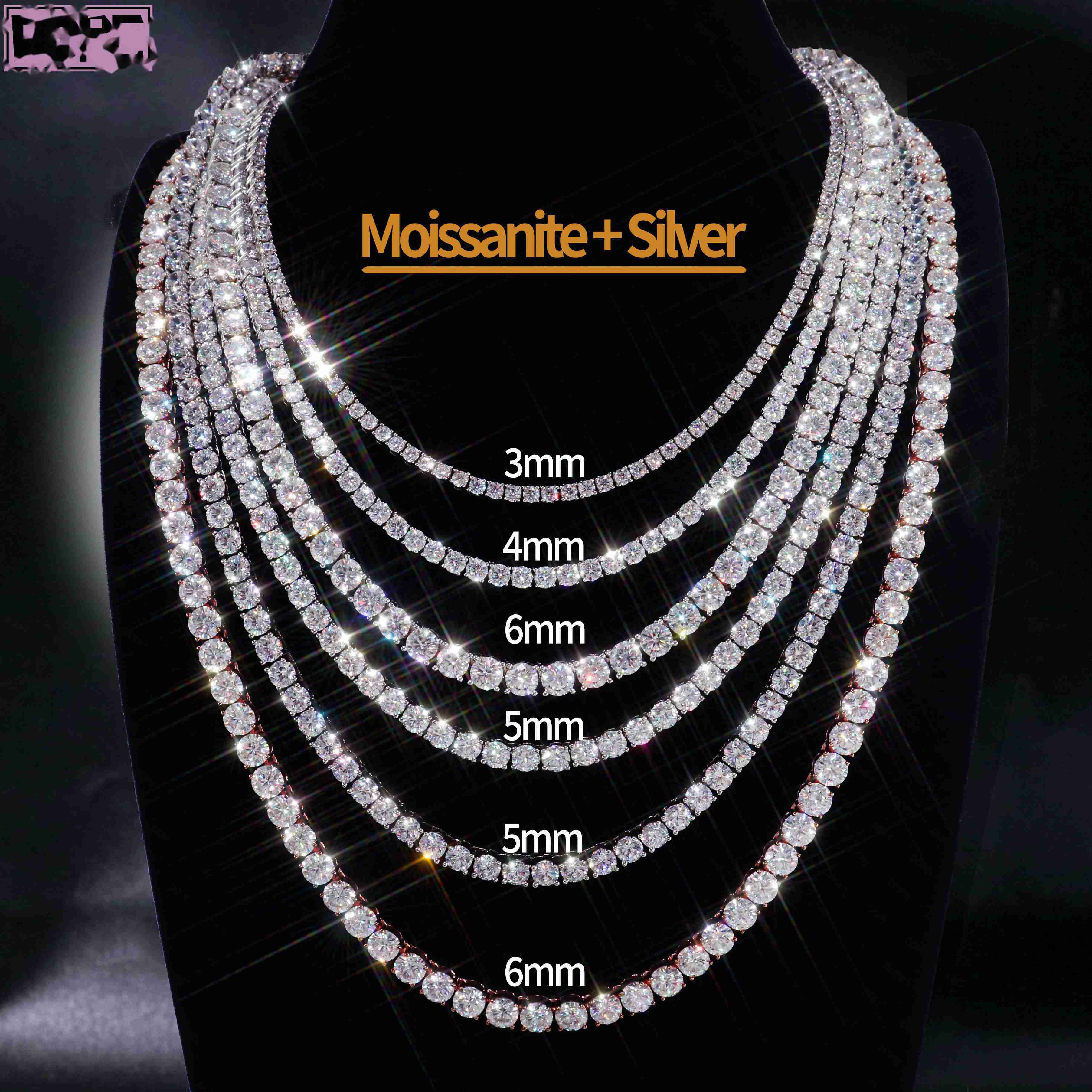 OACOCA Hot Selling 3mm 4mm 5mm 6mm Tennis Necklace VVS Diamond Iced Out Hip Hop 925 Silver Moissanite Tennis Chain