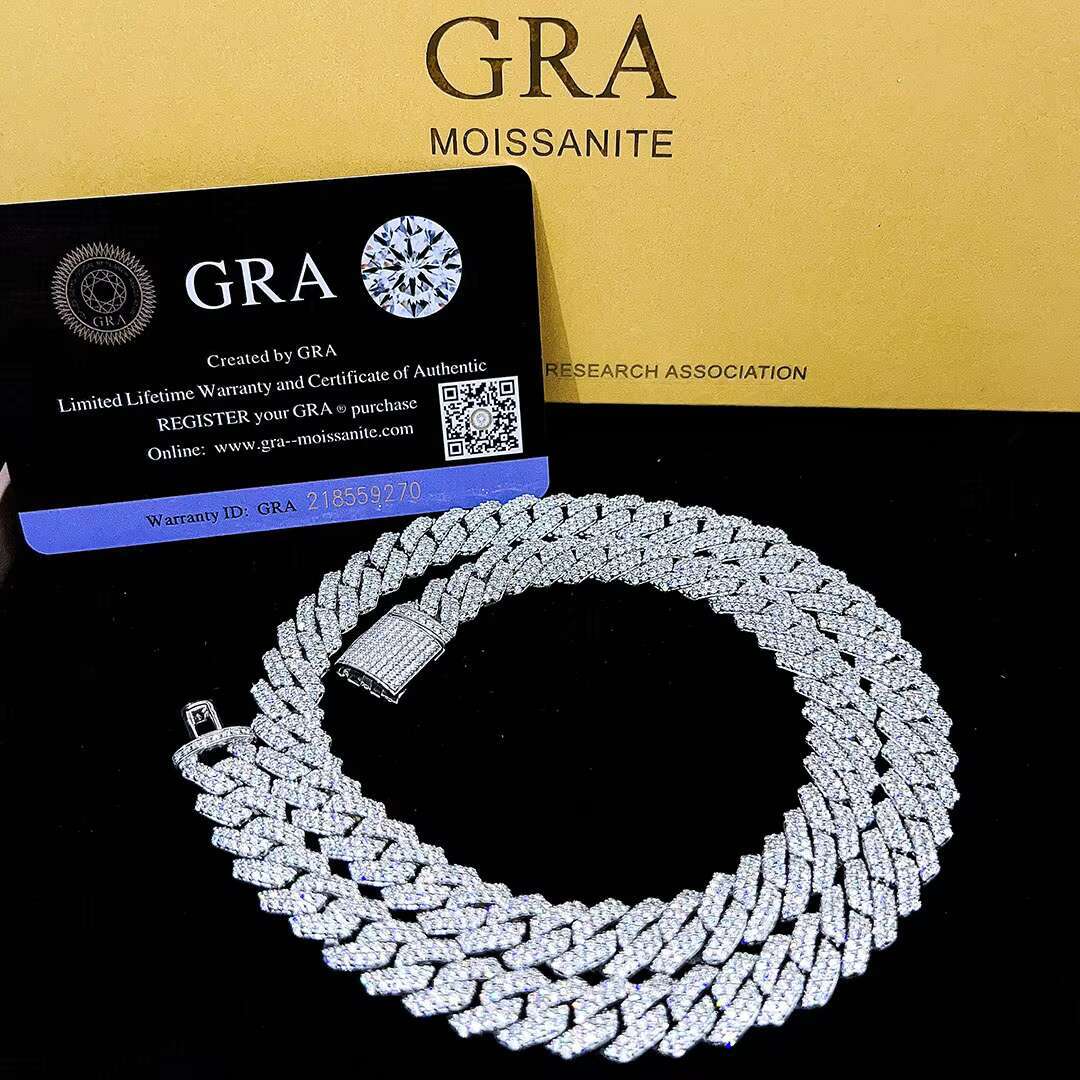 10mm Moissanite Flat Cuban Necklace Silver 925 Necklace Shopping for Jewelry Online Cuban Chain Daily Wear for Men OACOCA