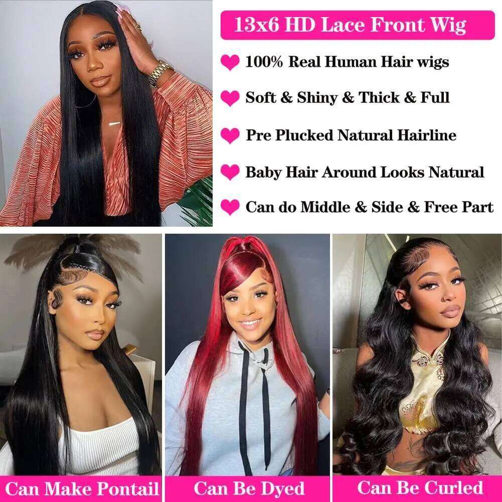 30 inch Bone 13x4 13x6 Hd Lace Frontal Wig Pre Plucked 180% Density Natural Black Straight Human Hair Wigs