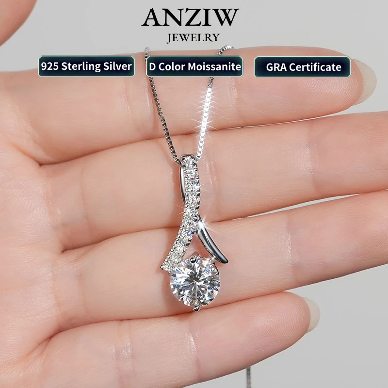 Anziw 2025 1CT 2CT 3CT Round Infinity Pendant Necklace for Women Adjustable Chain S925 Silver Valentines Gift 250609