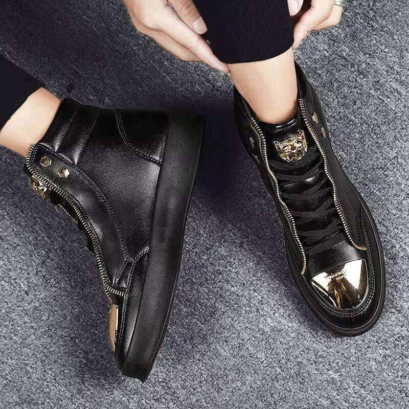 Middle-top Double Zipper Men's Fashion Casual Sports Shoes Trendy Leather Boots