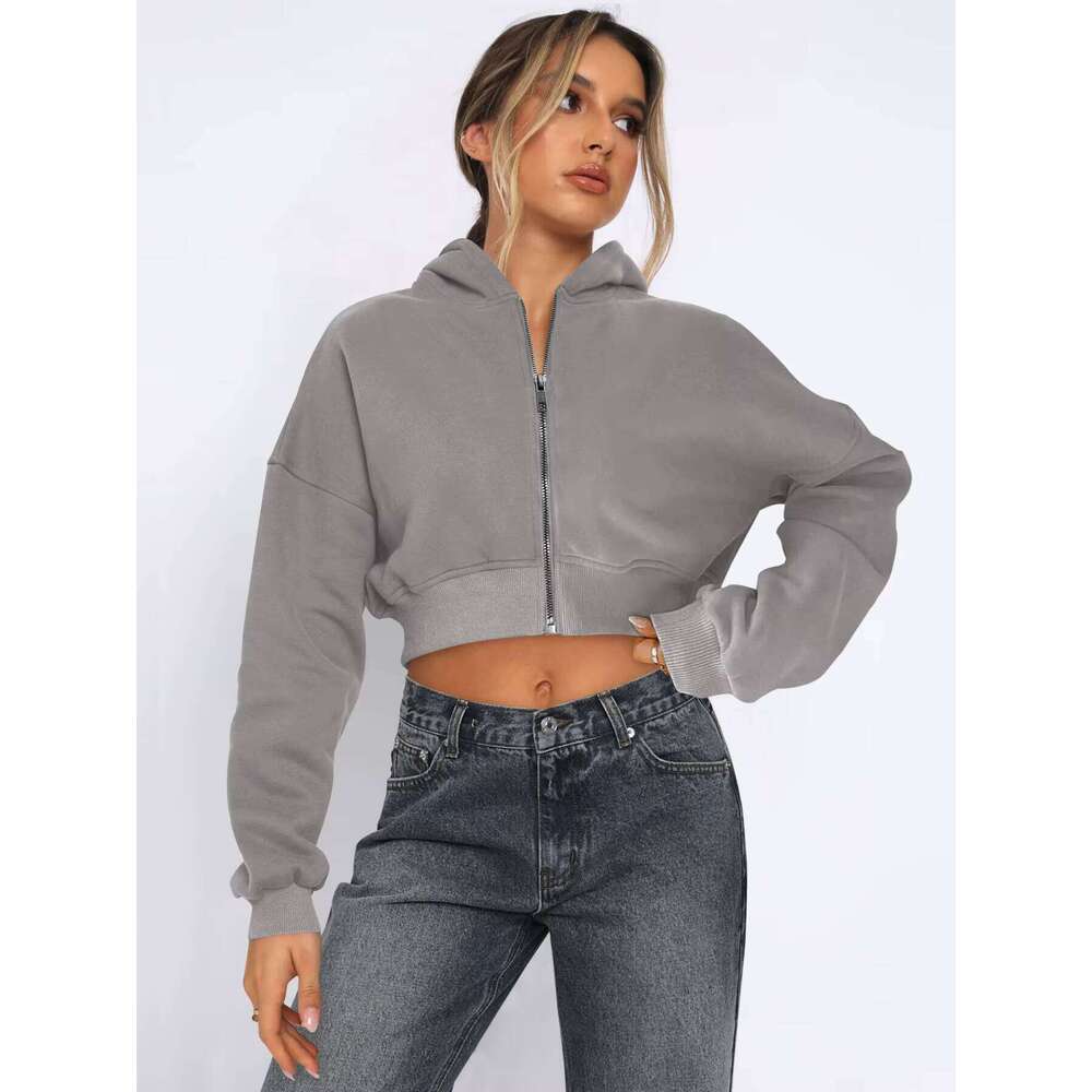 Solid Cut Gym Casual Women Drop Shoulder Zipper Women's Pullover Hoodie