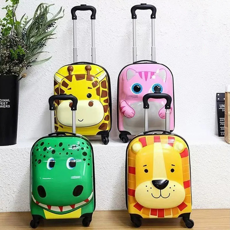18 Inch Cartoon Suitcase For Children Student Back To School Gift 3D Universal Wheel Boarding Case 250605