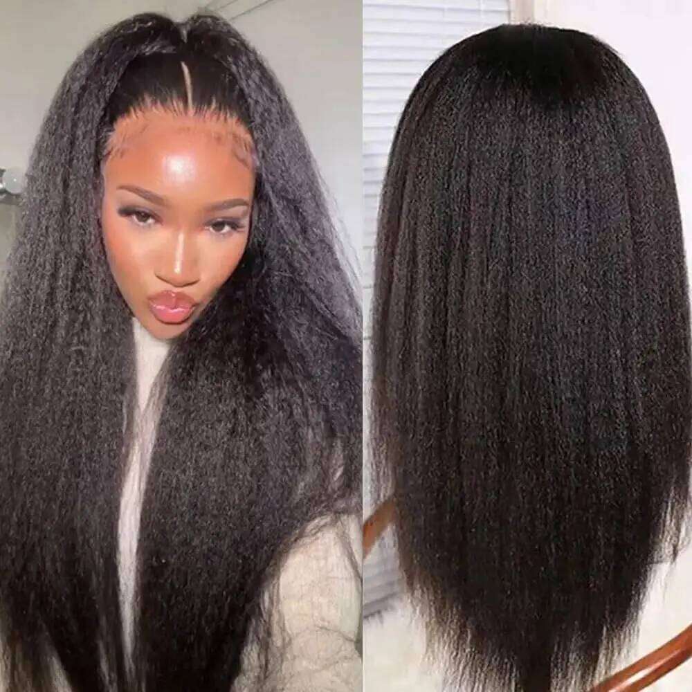 13x6 Front HD Transparent Kinky Straight Human Hair Glueless Lace Frontal Wigs for Women