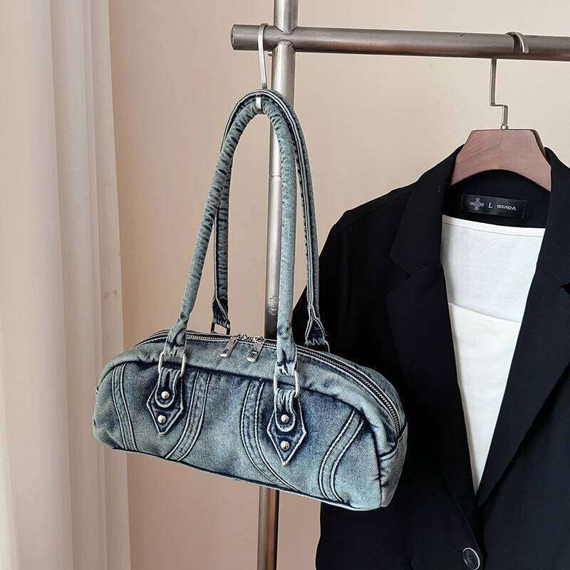 Casual Travel For Women Designer Business Boston Large Capacity Denim Shoulder Bag Leisure Pillow Handbag Lady