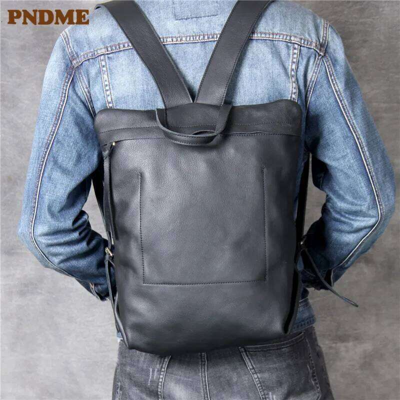 High quality fashion soft real cowhide men's women's backpack casual simple light genuine leather black travel laptop bagpack