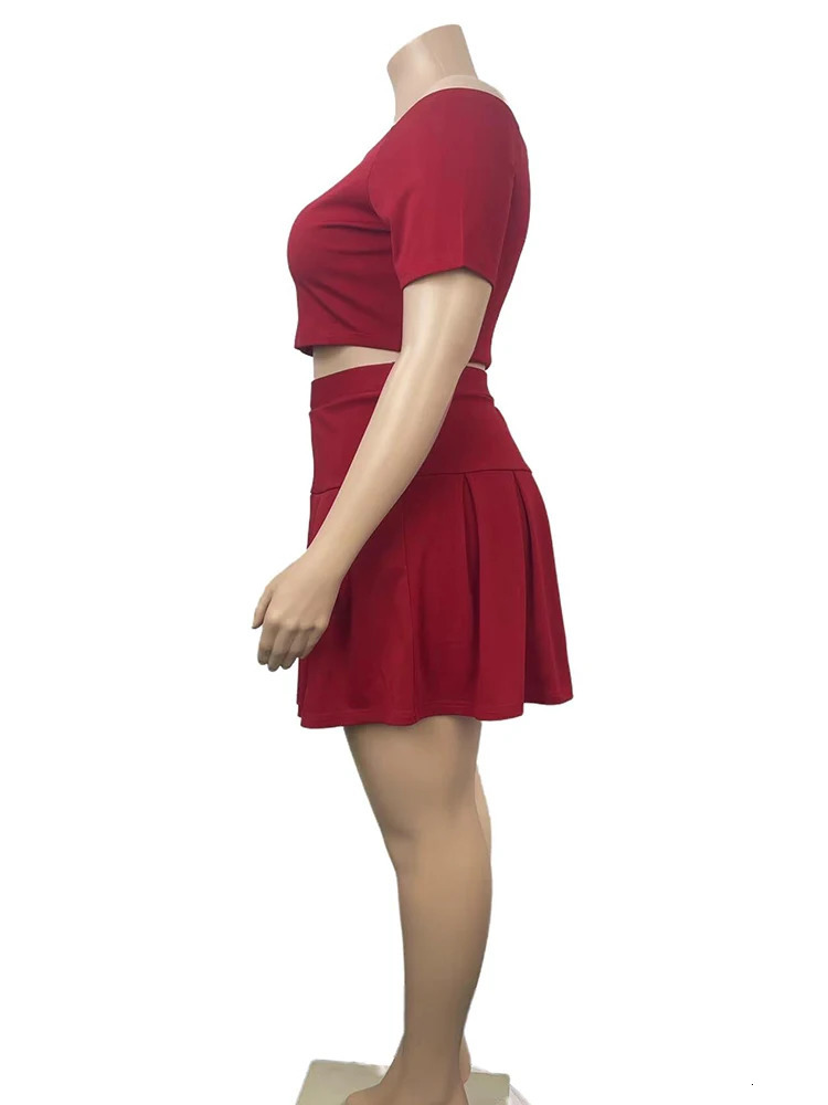 5xl Plus Size Women Clothing Wholesale Summer Outfits Crop Tops and Pleated Skirt Tracksuit Sweet Dress Suits Drop 250609