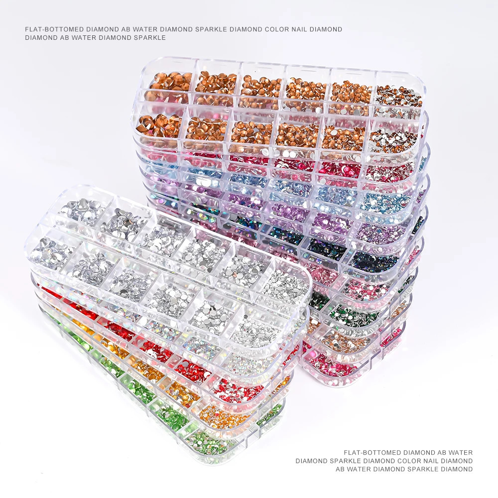 12grids Red Nail Gems s 2345mm FlatBack Crystal Diamond SS610162030 Mixed Glass Charms 250606