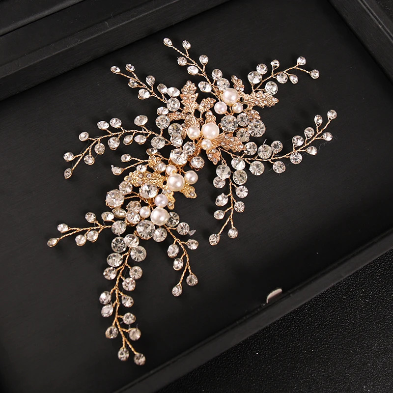 Wedding Hair Accessories Bridal Hair Comb Silver Color Rhinestone Leaf Hair Comb Jewelry Pearl Bride Hair Ornaments Headpiece 250610
