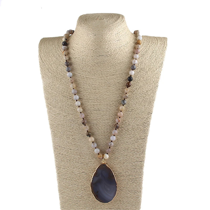 Fashion Boho Beaded Necklace Natural Stone Bohemai Beads Knotted Agt Stones Pendant Necklaces For Women Gift 250604