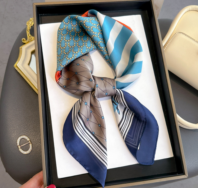 40style 70X70CM Head Scarf Headband for Women Fashion Long Handle Bag Scarves Paris Shoulder Tote Luggage Ribbon Head Wrap
