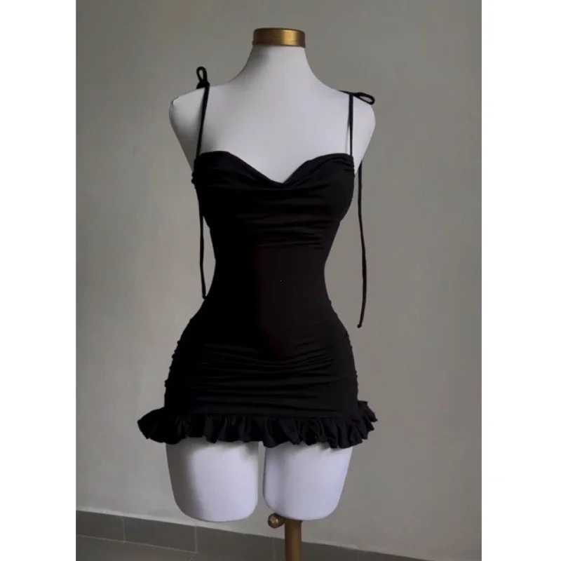 Summer Sexy Mini Dress Women Sleeveless Streetwear Strap Backless Bodycon Folds Split Dress Party Club Elegant A-LINE Dresses XJ250610